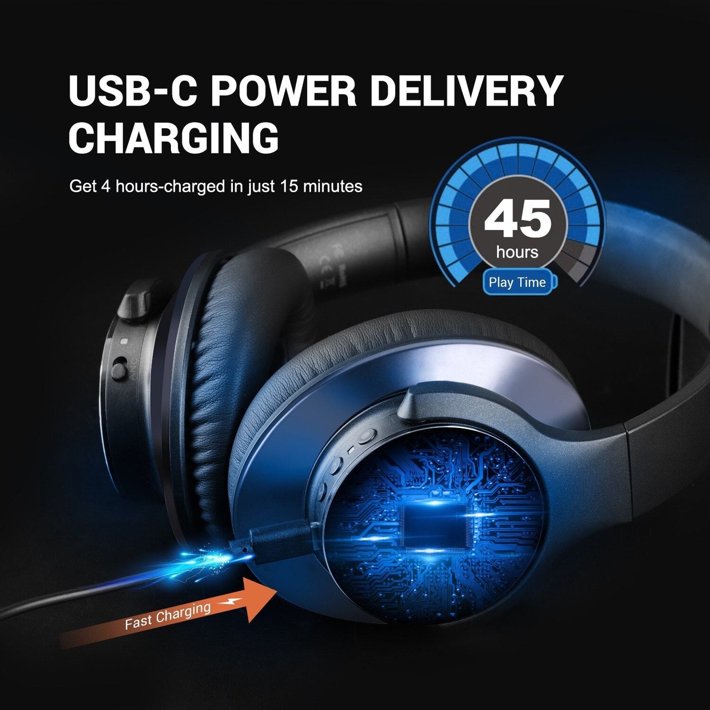 OneOdio A-Series Active Noise Cancelling Wireless Headphones – Over-Ear Comfort | Bluetooth 5.0 - Built-in Microphone, Type C Charging & Carry Case