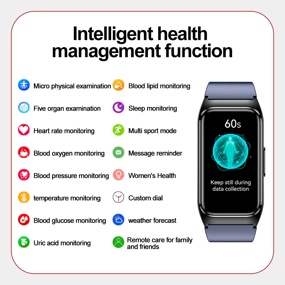 KH75 Smart Bracelet One-click Micro-Physical Examination Five Internal Organs Detection Blood Sugar Uric Acid Blood Lipid Heart Rate Blood Oxygen Sleep