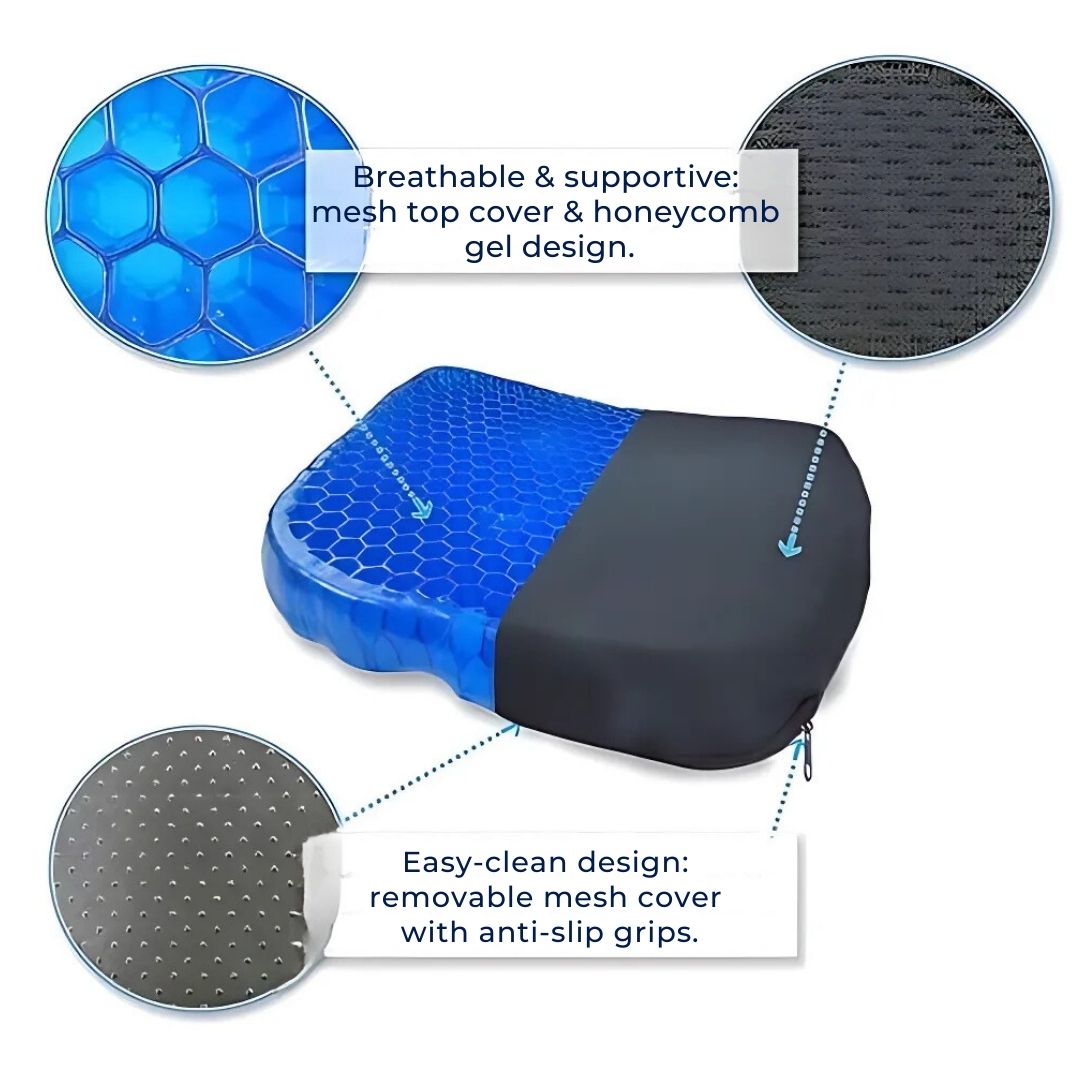 Orthopedic Gel Seat Cushion for Pressure Relief, Tailbone Pain & Lower Back Support - Ideal for Office Chair, Car & Wheelchair Use