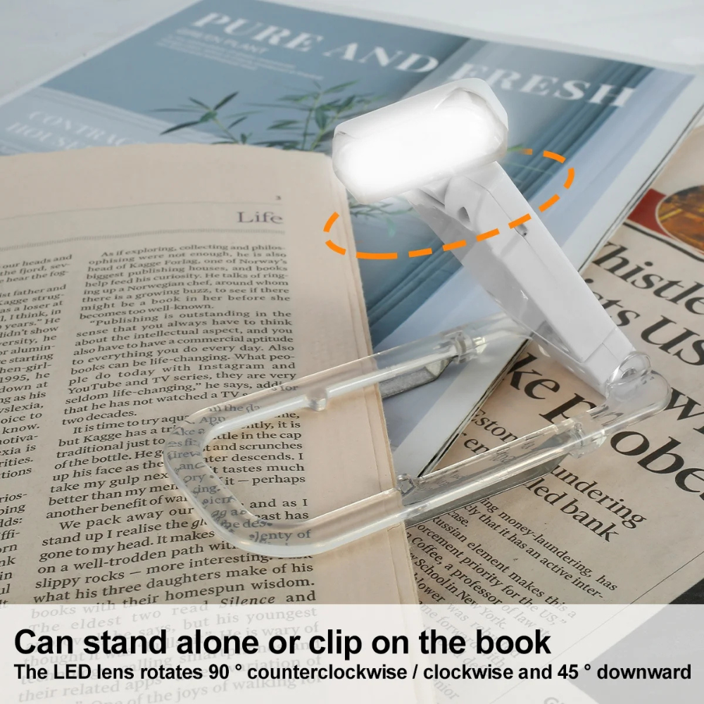 Book Reading Lights - Adjustable LED Clip-on Rechargeable Book Light, USB Powered for Reading in Bed, Best for Bookworms and Kids