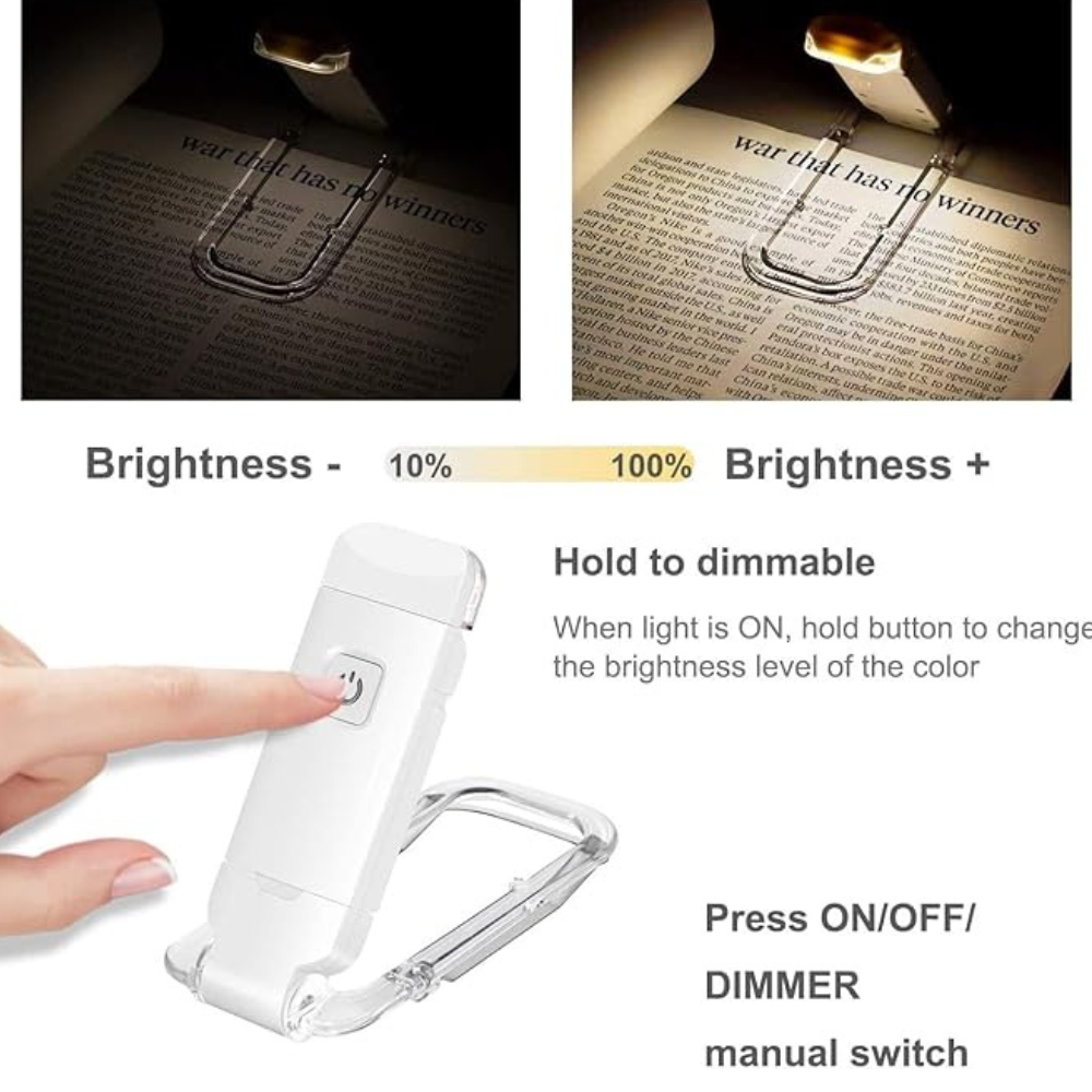 Book Reading Lights - Adjustable LED Clip-on Rechargeable Book Light, USB Powered for Reading in Bed, Best for Bookworms and Kids