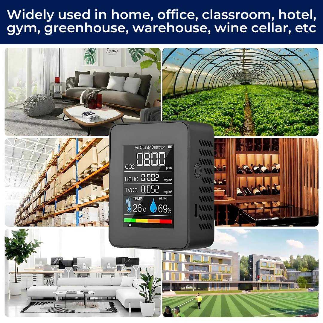 CO2 Carbon Dioxide Monitor - Air Quality Detector with Real-Time Alerts for Home and Office Air Quality Monitoring