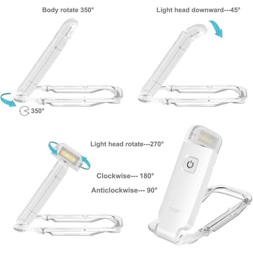 Book Reading Lights - Adjustable LED Clip-on Rechargeable Book Light, USB Powered for Reading in Bed, Best for Bookworms and Kids
