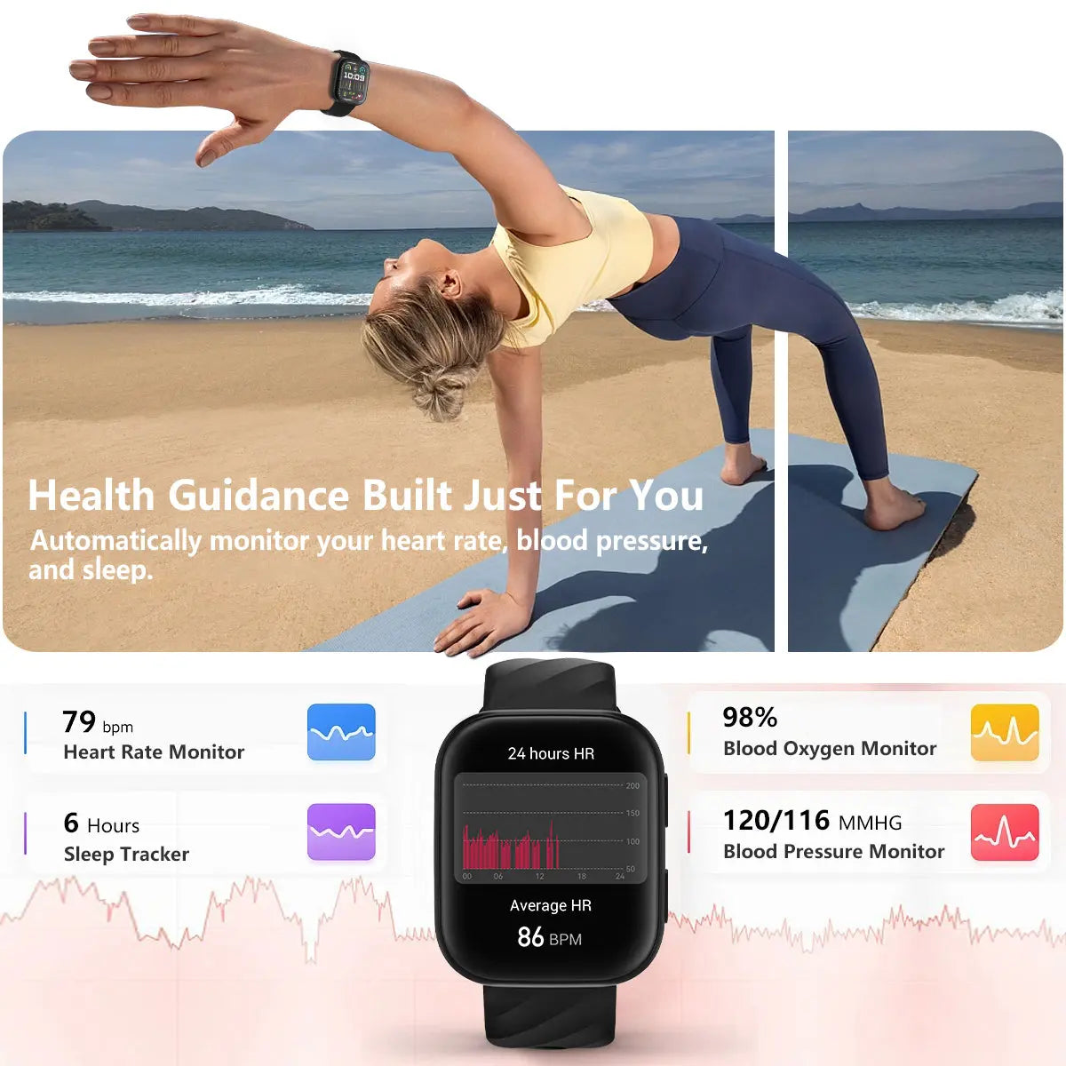 HM57 Health & Fitness Tracker 2024 (Answer/Make Calls), Smart Watch with HR+BP+SPO2 Monitor