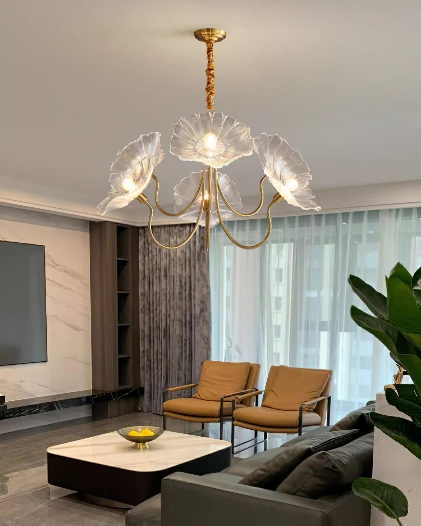 Murano Glass Flower Chandelier with Colorful Petals for Living Room, Dining Room & Entryway Lighting