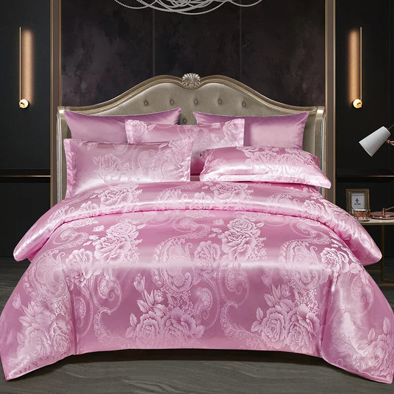 Satin Rayon Jacquard Duvet Cover Set 264x229cm – Luxury Summer Bedding for Comfortable Sleep & Home Décor