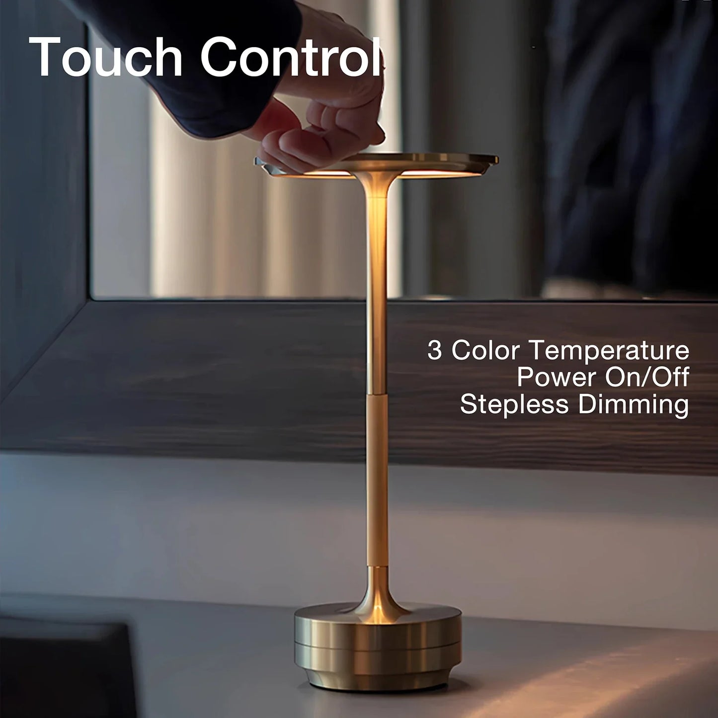 Cordless Rechargeable Modern Aura Table Lamp with Touch Controls | Wireless LED Light for Modern Side Tables and Office Desks | Minimalist Table Lamp