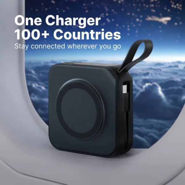 TravelBank | Portable 5-in-1 Wall Charger | Wireless Charging, Power Bank & Multi-Device Charging