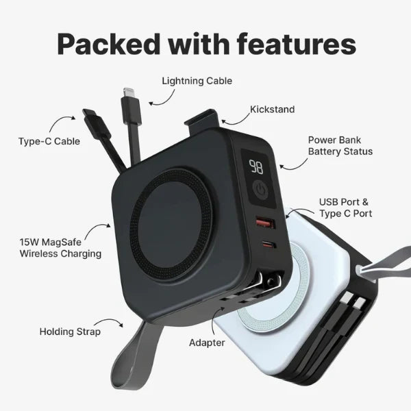 TravelBank | Portable 5-in-1 Wall Charger | Wireless Charging, Power Bank & Multi-Device Charging