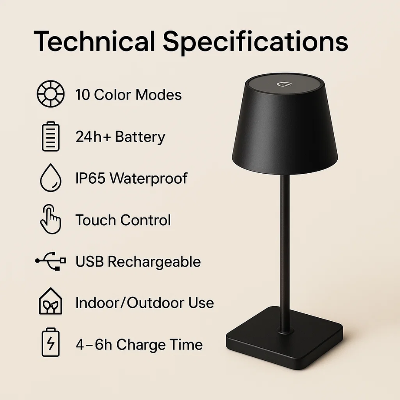 Luminara™ | Modern Rechargeable LED Wireless Table Lamp | Portable Lighting for Home, Office & Outdoor Use