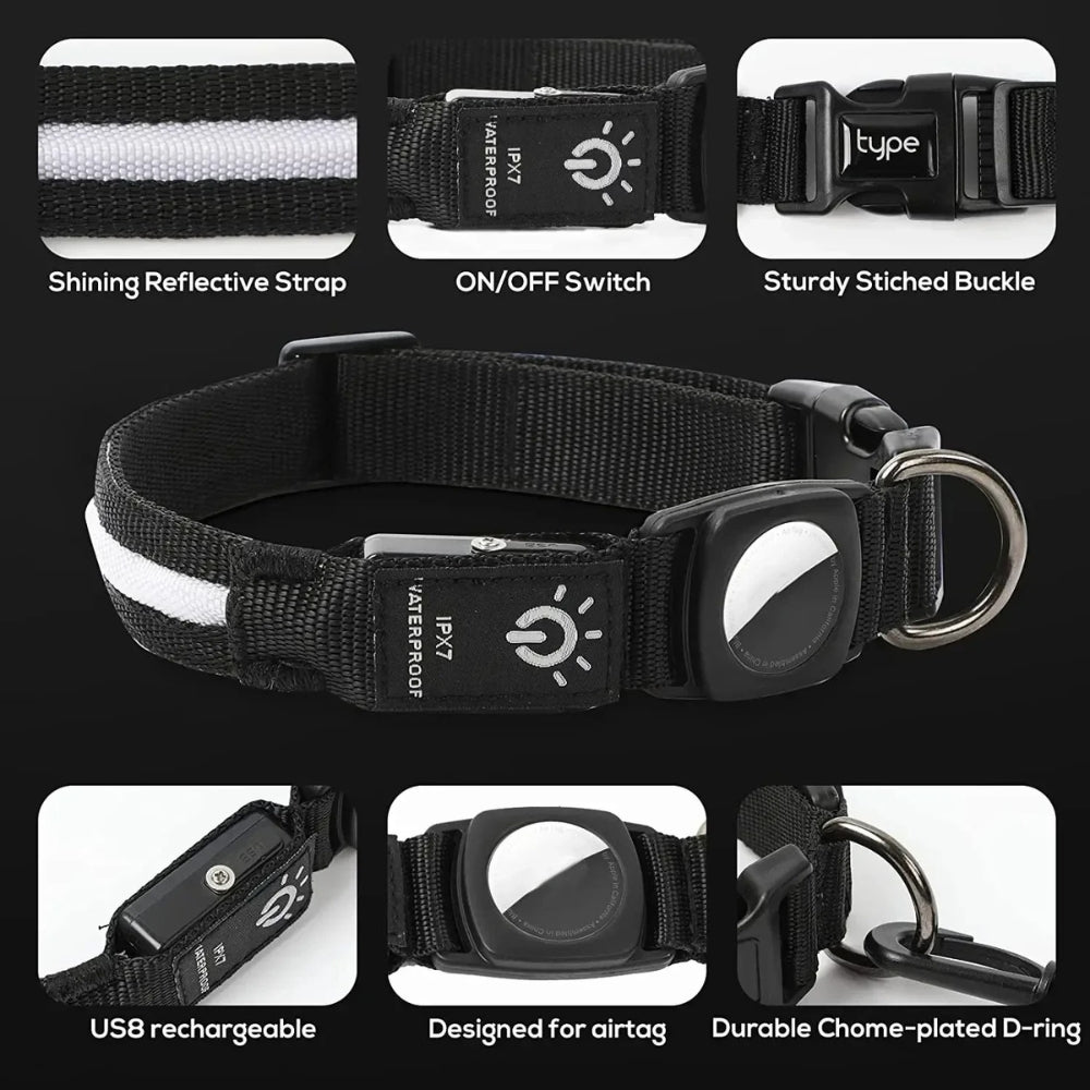 Flashing Dog Collars – Waterproof LED Light Up Dog Collar with USB Rechargeable Glow, Dog Collars Illuminated for Night Safety, All Sizes