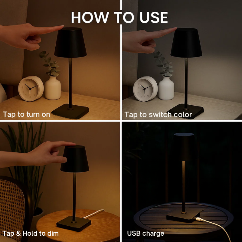 Luminara™ | Modern Rechargeable LED Wireless Table Lamp | Portable Lighting for Home, Office & Outdoor Use