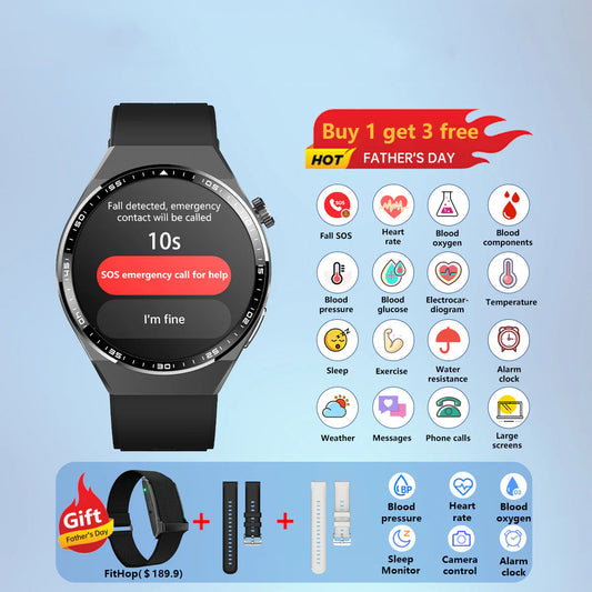 AegisFit Fall Detection Smartwatch With BP+BG+Spo2+HR+ECG+Sleep+Calls All-in-one Health Monitoring