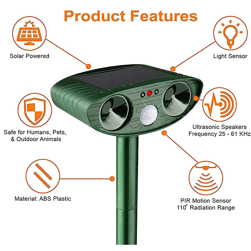 Solar Powered Ultrasonic Rabbit Repeller with Flashing Light – Effective Pest Control for Gardens and Yards