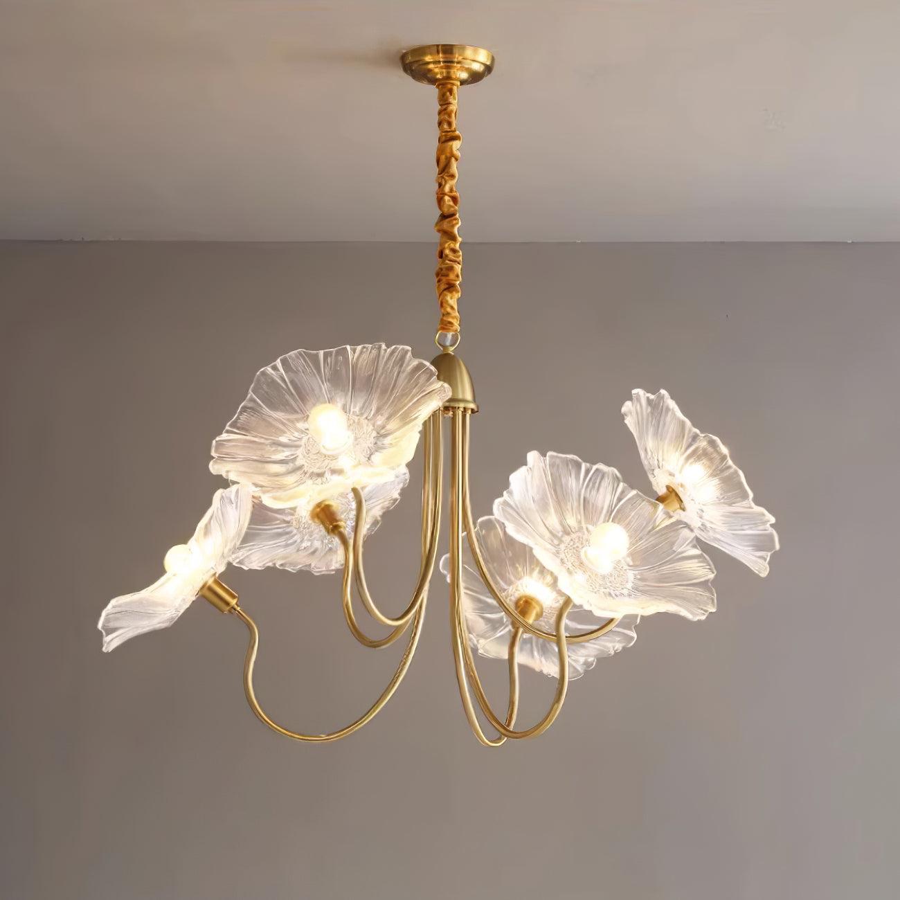 Murano Glass Flower Chandelier with Colorful Petals for Living Room, Dining Room & Entryway Lighting