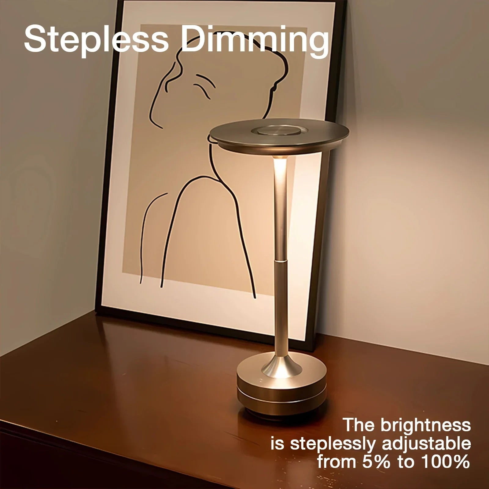 Cordless Rechargeable Modern Aura Table Lamp with Touch Controls | Wireless LED Light for Modern Side Tables and Office Desks | Minimalist Table Lamp