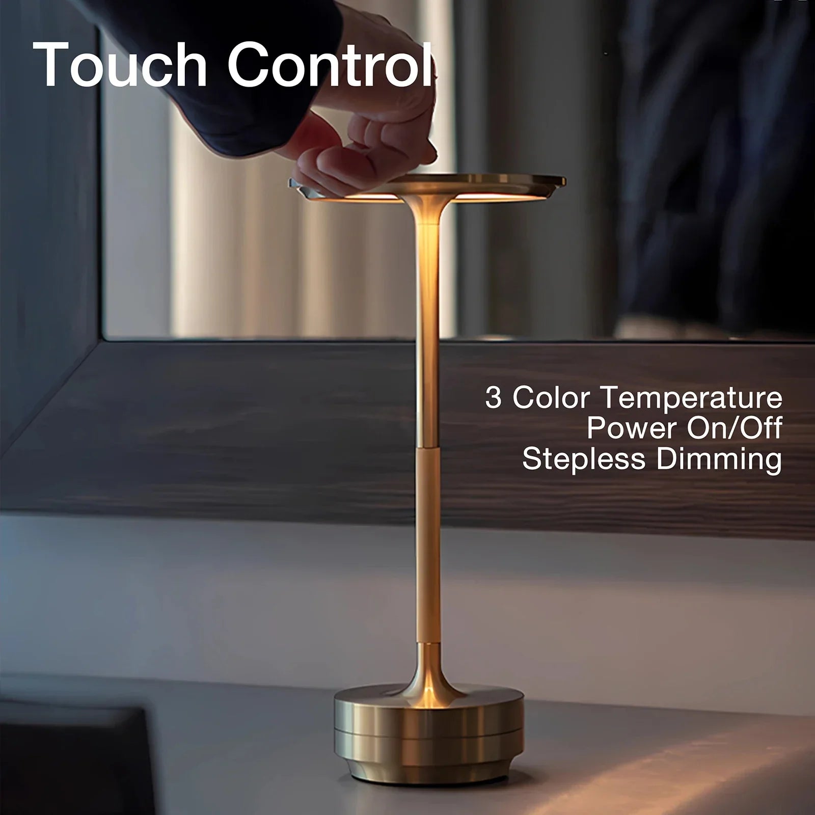Cordless Rechargeable Modern Aura Table Lamp with Touch Controls | Wireless LED Light for Modern Side Tables and Office Desks | Minimalist Table Lamp
