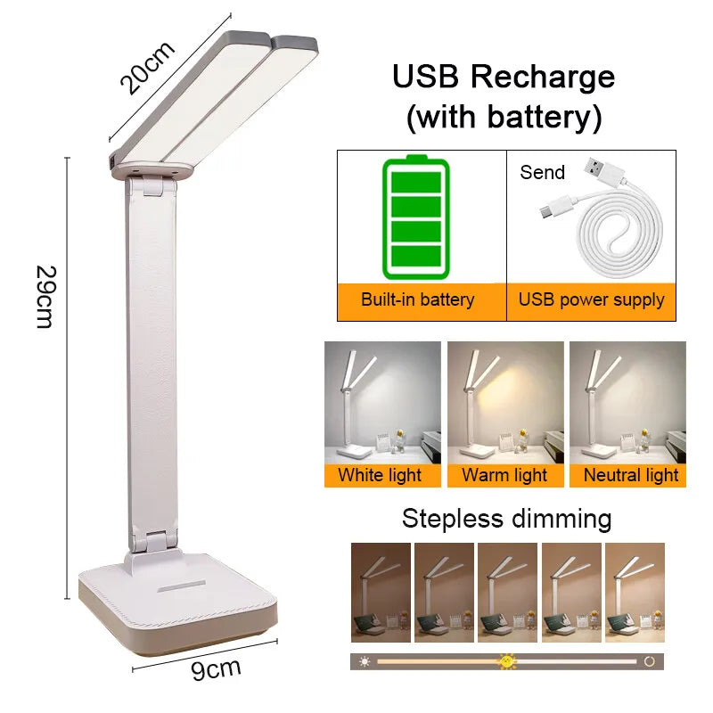LED Table Lamp | Reading Light | USB Rechargeable. Dimmable & Touch-Controlled for Reading