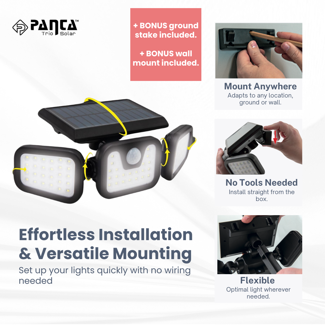 Solar-Powered Outdoor Lights – Panta Trio with Motion Sensor for Garden & Security Lighting