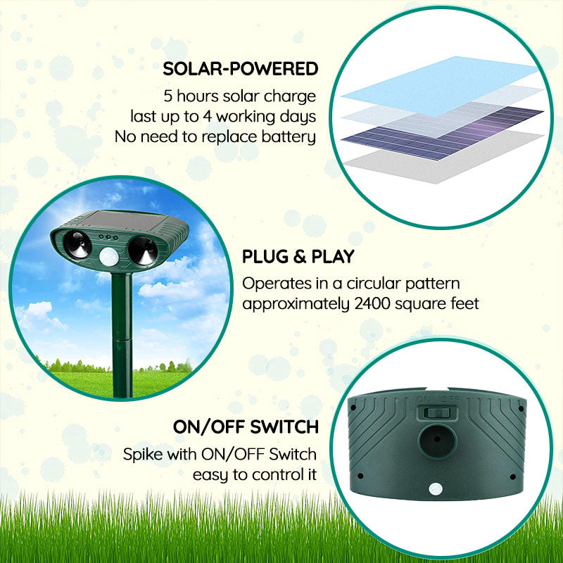 Solar Powered Ultrasonic Rabbit Repeller with Flashing Light – Effective Pest Control for Gardens and Yards