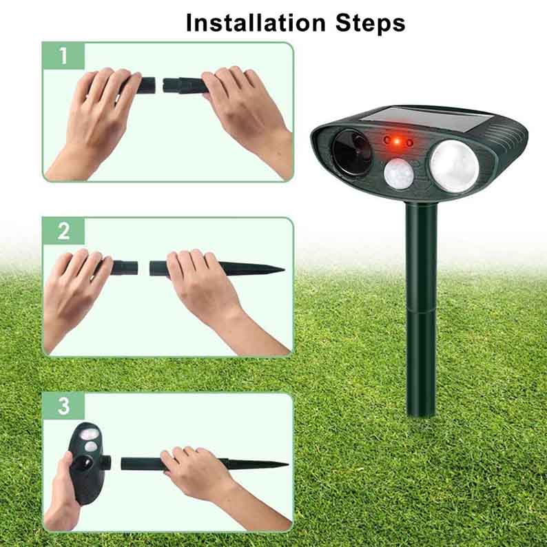 Solar Powered Ultrasonic Rabbit Repeller with Flashing Light – Effective Pest Control for Gardens and Yards