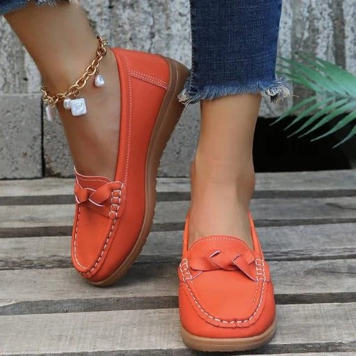 Women's Soft Leather Slip on Walking Loafers Shoes