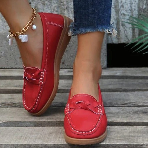 Women's Soft Leather Slip on Walking Loafers Shoes