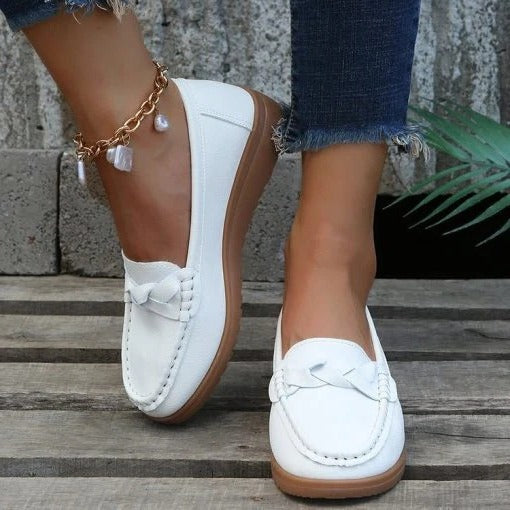 Women's Soft Leather Slip on Walking Loafers Shoes