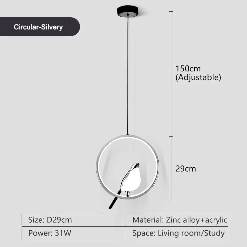 Circle Pendant Lamp with Bird Motifs – Modern Lighting Fixture for Home Decor & Unique Ceiling Design